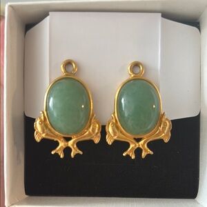 Ornate Green and Gold Oval Earrings